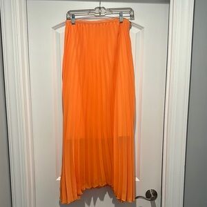 Orange Pleated Skirt